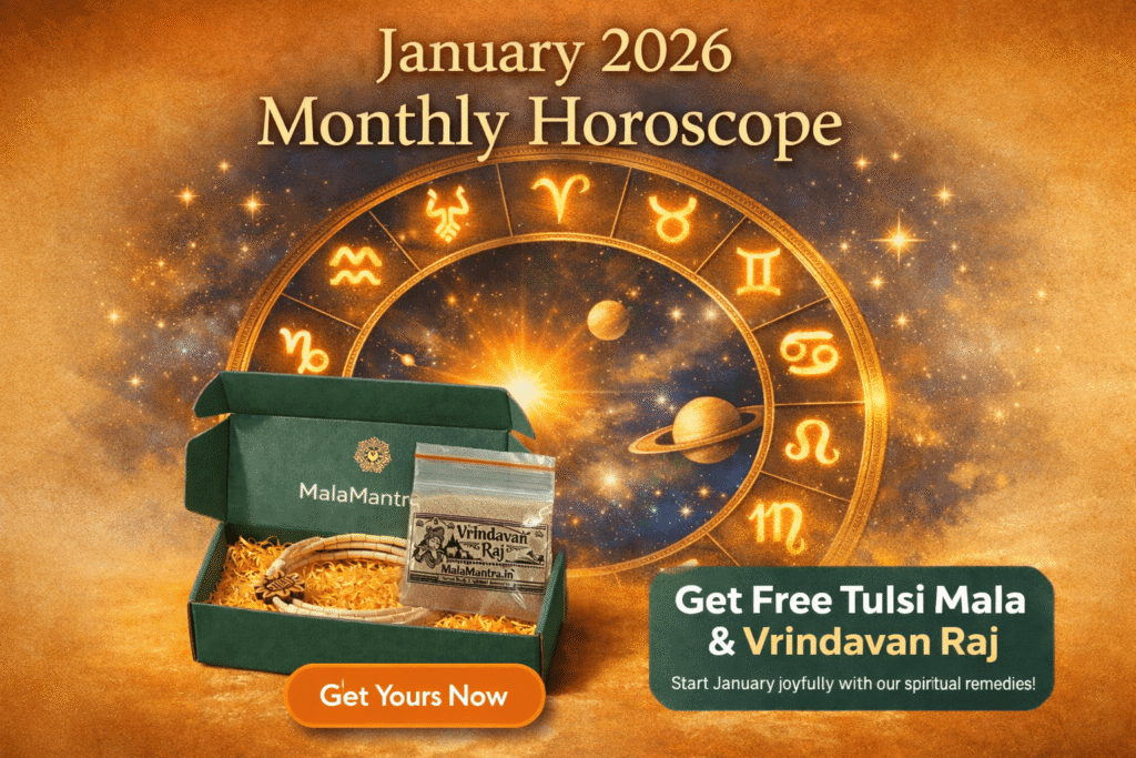 January 2026 Monthly Horoscope with Free Tulsi Kanthi Mala and Vrindavan Raj – MalaMantra spiritual remedies