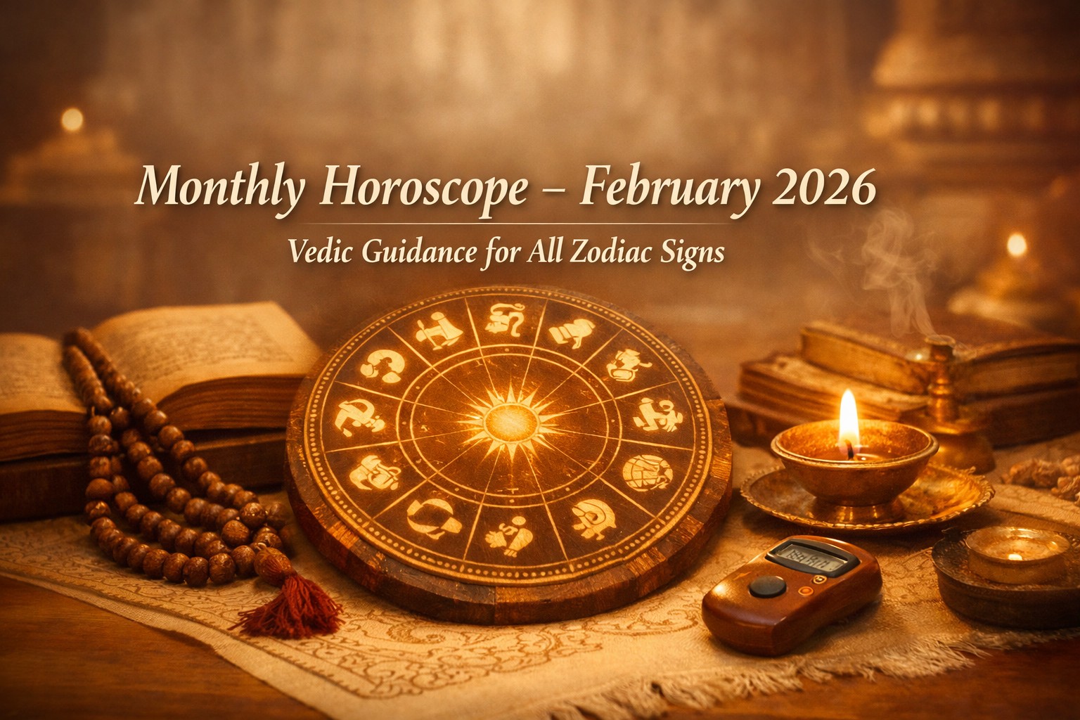 Monthly Horoscope for February 2026 with zodiac signs and spiritual elements