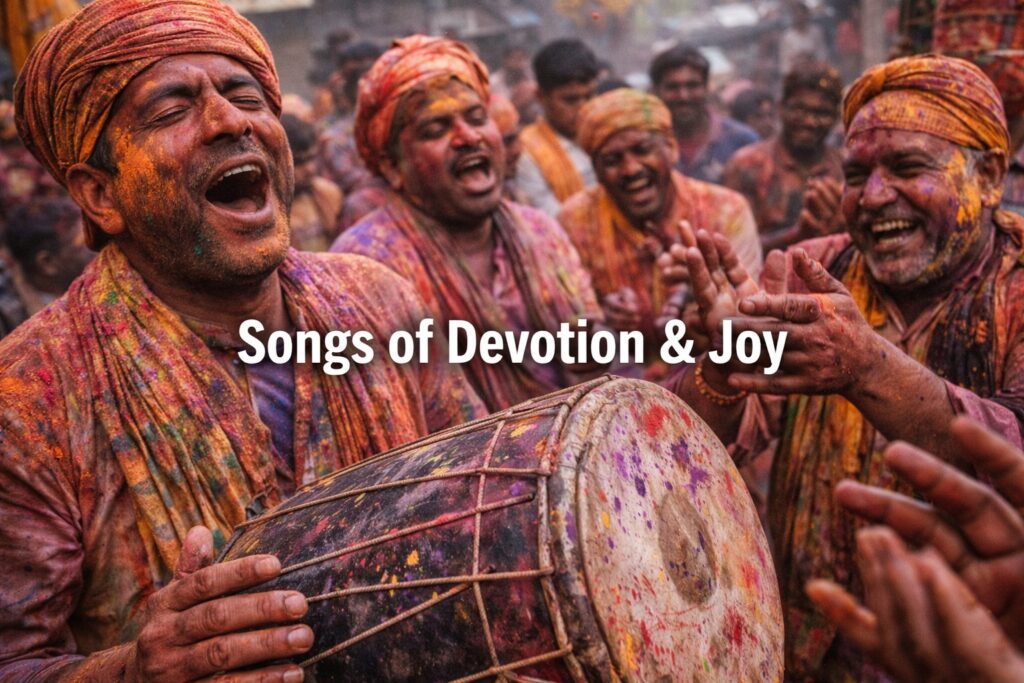 Holi folk songs Braj, Holi music celebration, traditional Holi singing, cultural Holi India