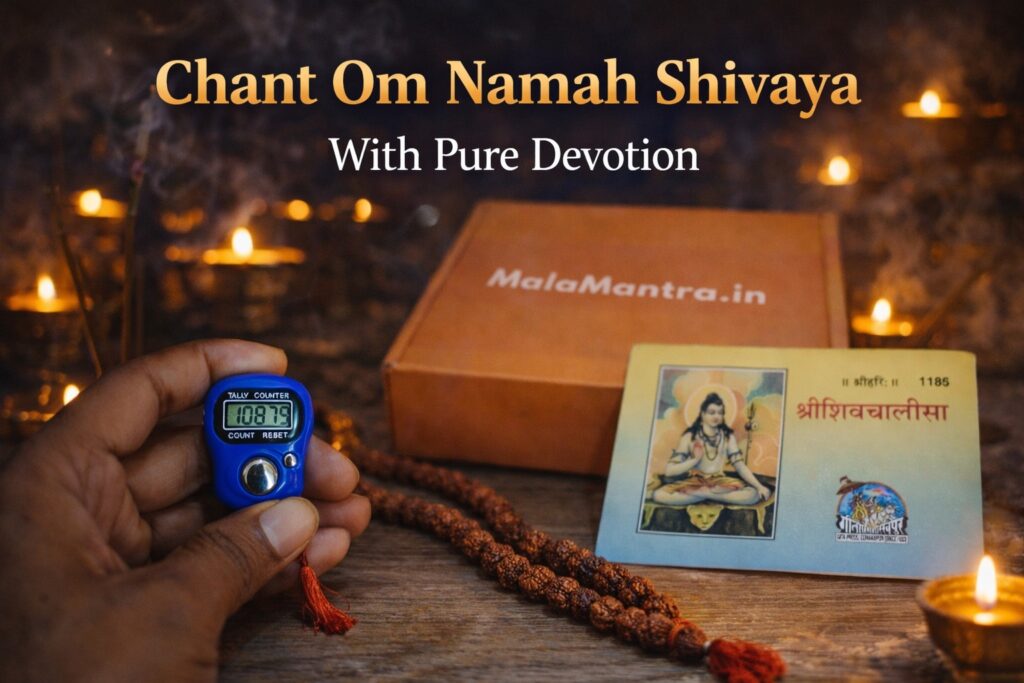 Om Namah Shivaya mantra chanting with mala or Malamanatra.in Jaap Counter on Maha Shivratri also read Shiv Chalisha