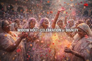 Widow Holi Vrindavan, Gopinath Temple Holi, flower Holi widows India, spiritual Holi festival, Vrindavan Holi celebration
