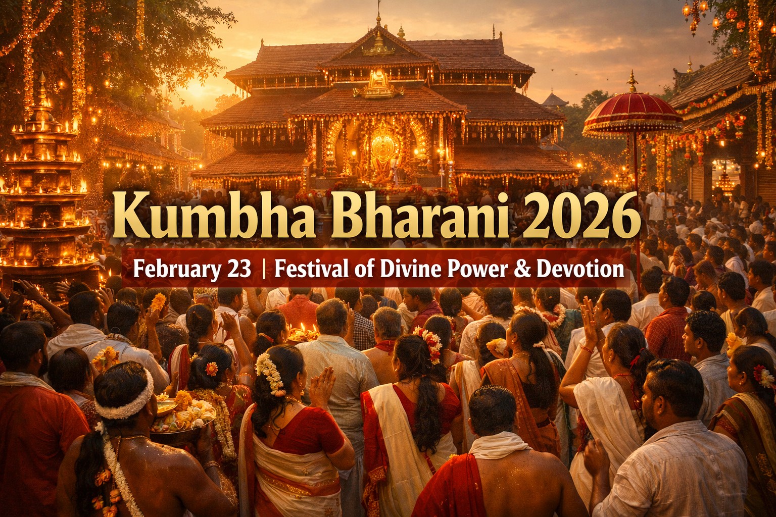 Kumbha Bharani 2026 festival celebration Kodungallur Bhagavathy Temple Kerala devotees gathering