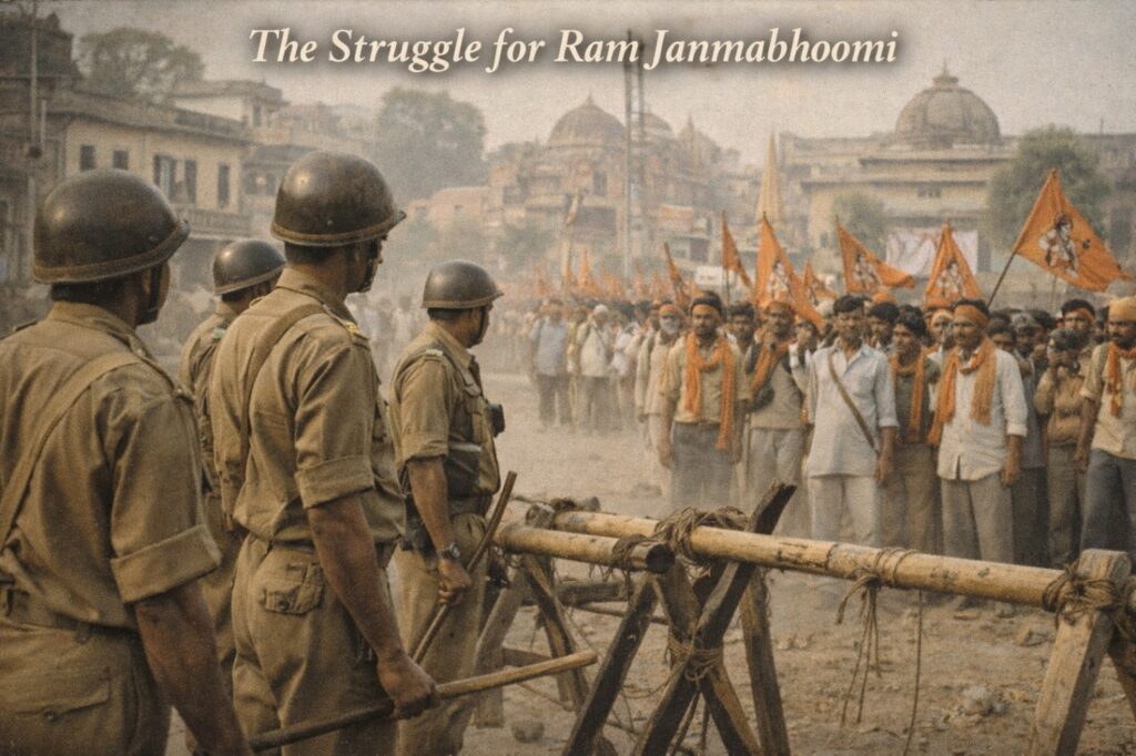 Security forces and Ram devotees during the Ayodhya Ram Mandir movement in the 1990s