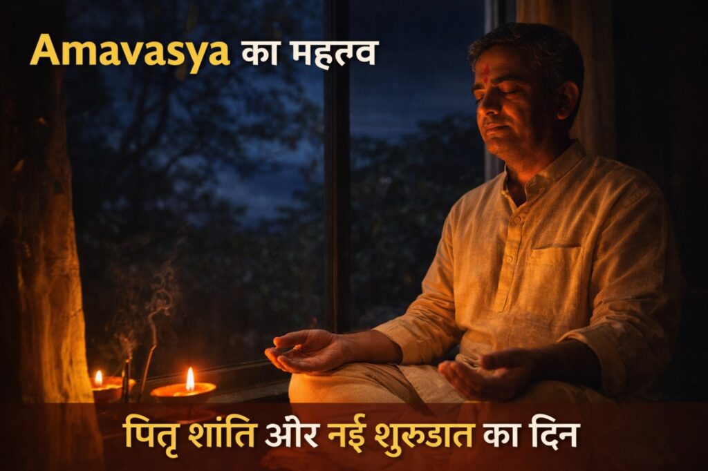 चैत्र अमावस्या का महत्व ध्यान करते हुए भक्त और शांत आध्यात्मिक वातावरण