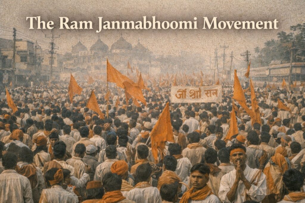 Ram devotees gathering near Ram Janmabhoomi in Ayodhya during the temple movement