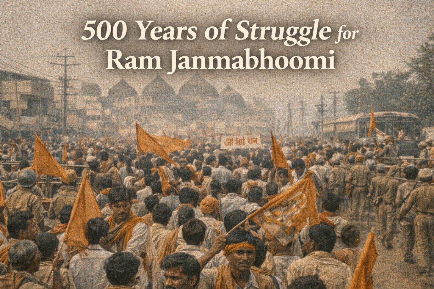 500 years struggle for Ram Janmabhoomi showing Ram devotees gathered in Ayodhya during the Ram Mandir movement