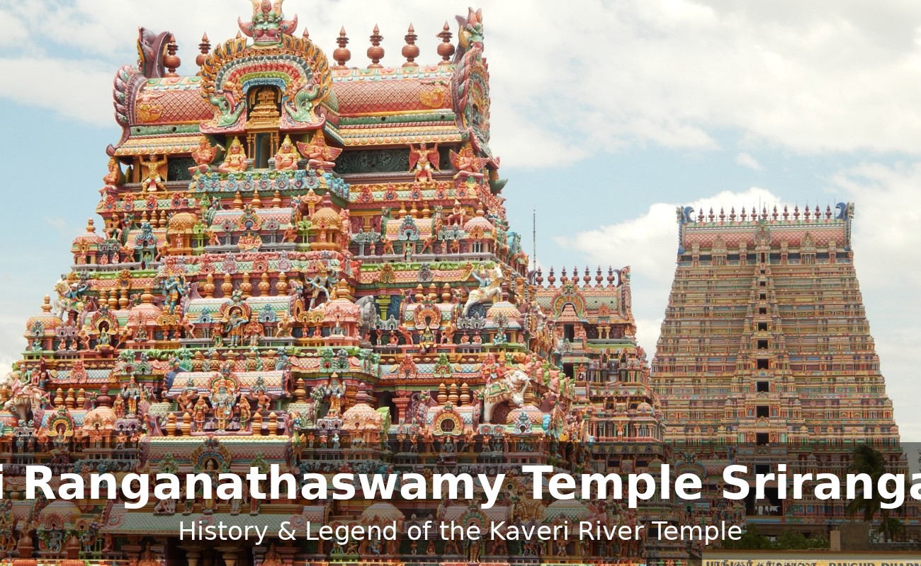 Devotees walking toward Sri Ranganathaswamy Temple entrance gopuram in Srirangam Tamil Nadu