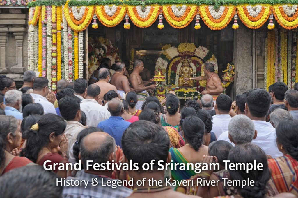 Vaikunta Ekadashi festival celebration at Sri Ranganathaswamy Temple Srirangam with devotees and temple decorations