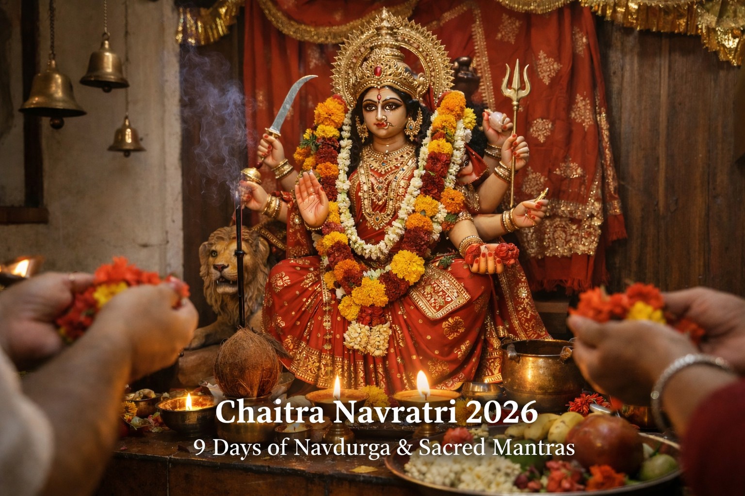 chaitra navratri durga puja temple decoration diya flowers