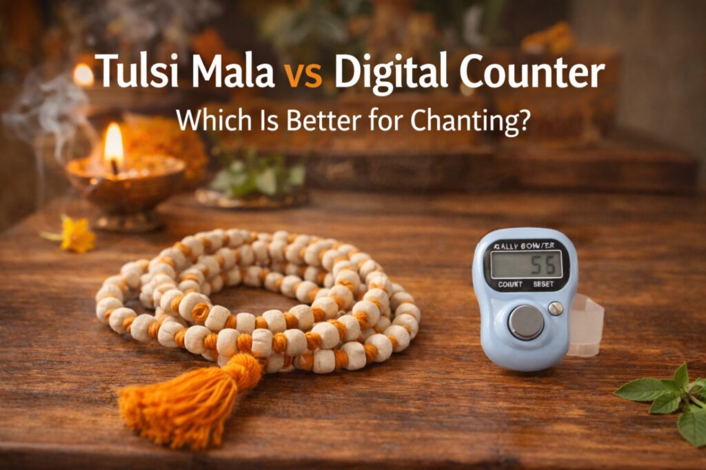 Comparison of Tulsi mala beads and digital counter used for mantra chanting