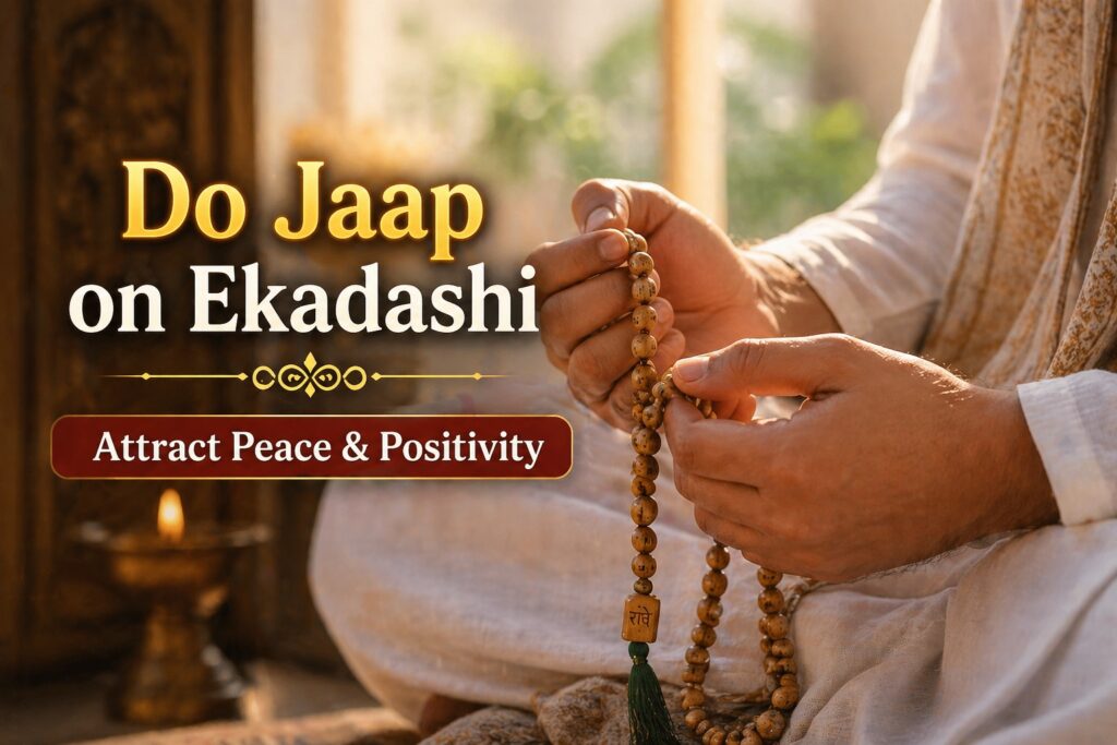 Devotee chanting with tulsi mala on Mohini Ekadashi for spiritual growth and calm mind