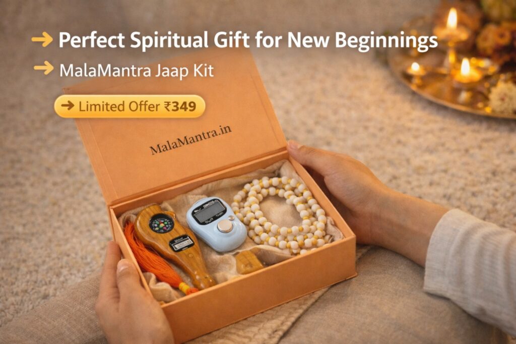 MalaMantra jaap kit gift box with Tulsi mala and chanting counter