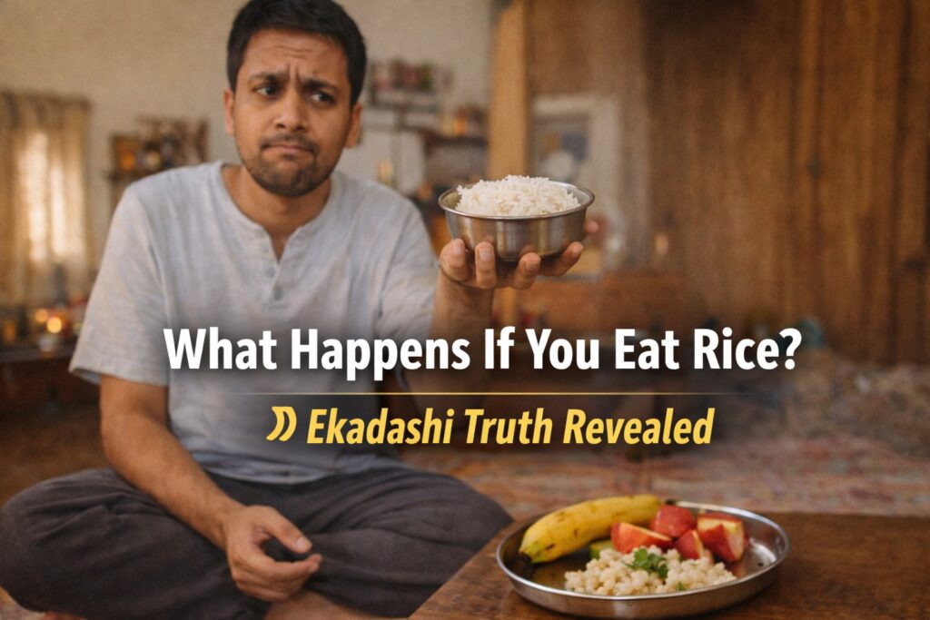 What happens if you eat rice on Ekadashi person holding rice bowl with confused expression