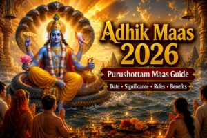 Adhik Maas 2026 featured image showing Lord Vishnu in divine form with devotees praying in temple