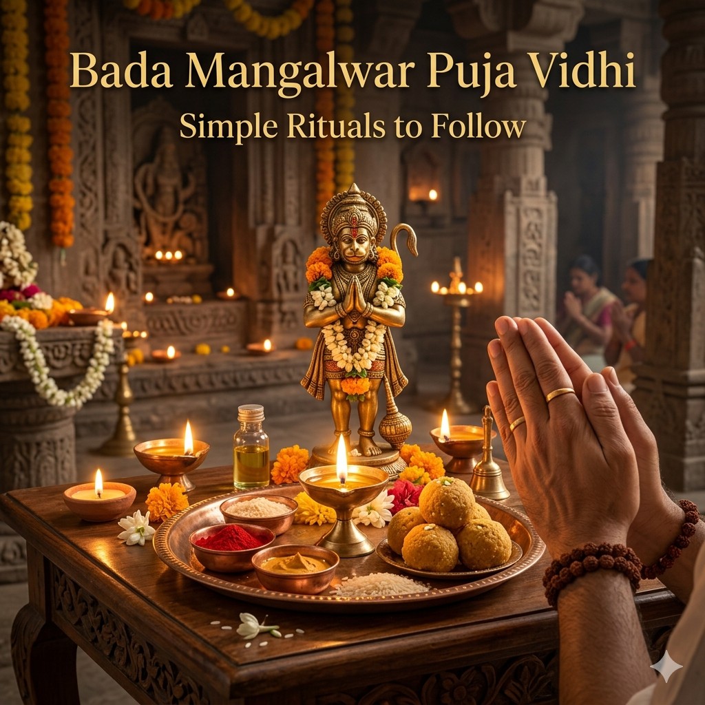 Bada Mangalwar puja vidhi with Hanuman ji idol diya sindoor and offerings