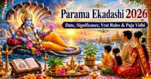 Parama Ekadashi 2026 featured image showing Lord Vishnu blessings and devotees observing Ekadashi vrat