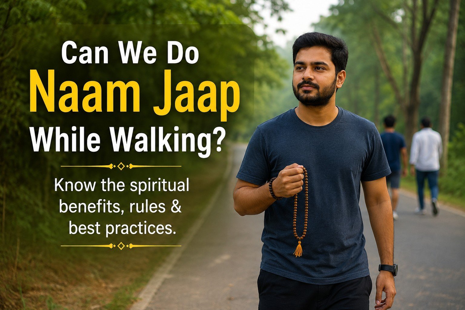 Person doing Naam Jaap while walking with a Tulsi Jaap Mala