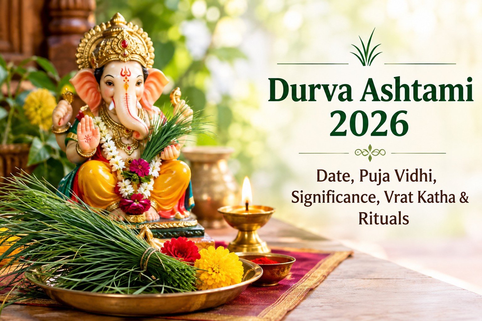 Durva Ashtami 2026 puja with Lord Ganesha and sacred Durva grass