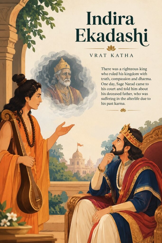 Indira Ekadashi 2026 Vrat Katha – Sage Narad narrating the story of King Indrasena and his deceased father