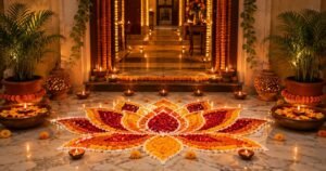 Spiritual Meaning of Diwali: Traditional diya lighting, Goddess Lakshmi and Lord Ganesha during Diwali puja.